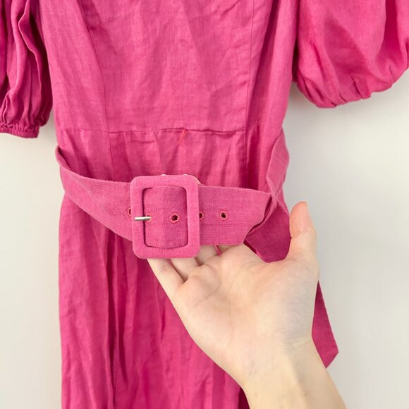 & Other Stories Linen Puff Sleeve Midi Dress in Magenta Pink Size 2 - Picture 6 of 11